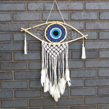 Capteur de rêves de protection - Moyen Macramé Mauvais œil Bleu/Blanc/Noir