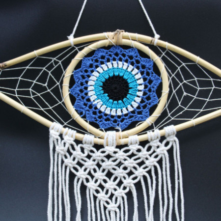 Capteur de rêves de protection - Moyen Macramé Mauvais œil Bleu/Blanc/Noir