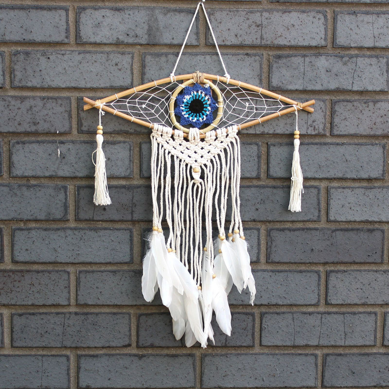 Capteur de rêves de protection - Petit œil en macramé, couleurs assorties