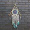 Capteur de rêves de protection - Grande pyramide en macramé blanc/turquoise