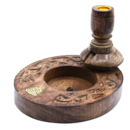 Brûleur à refoulement en bois de manguier SM - Bouddha en laiton