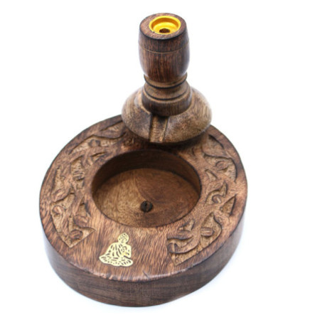 Brûleur à refoulement en bois de manguier SM - Bouddha en laiton