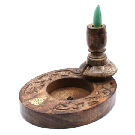 Brûleur à refoulement en bois de manguier SM - Bouddha en laiton