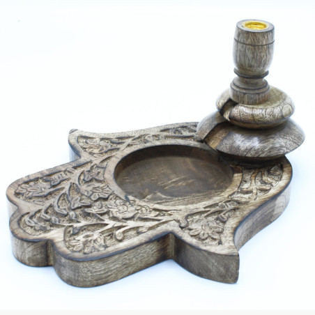 Grand brûleur à refoulement en bois de manguier - Hamsa