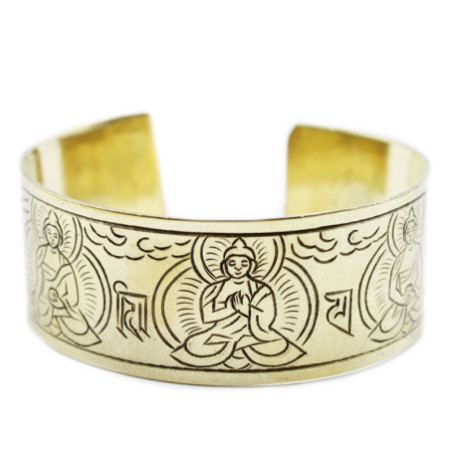 Bracelet tibétain en laiton - Cinq Bouddhas