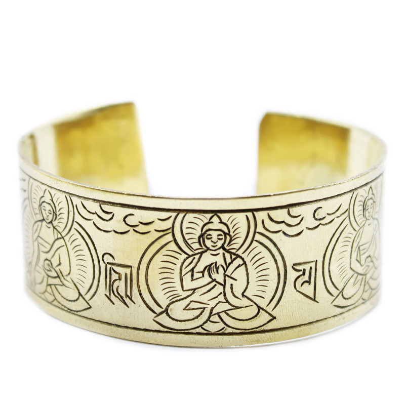 Bracelet tibétain en laiton - Cinq Bouddhas
