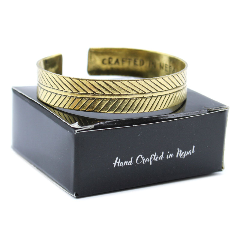 Bracelet tibétain en laiton - Large feuille tribale