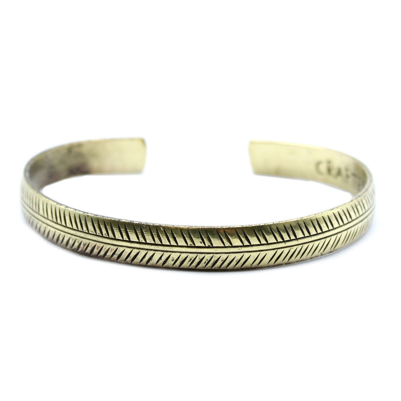 Bracelet tibétain en laiton - Feuille tribale fine
