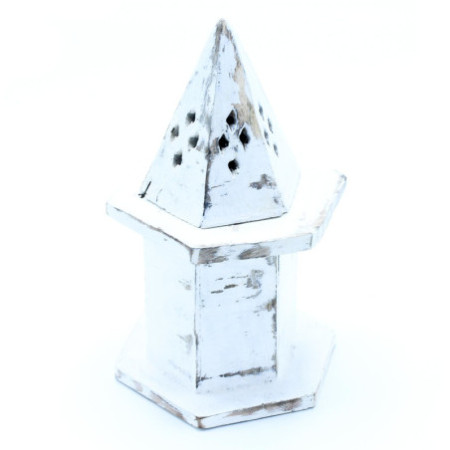 Porte-encens blanchi à la chaux - Mini-maison pyramidale