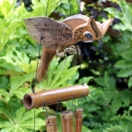 1x Carillon éolien en forme de hibou en noix de coco