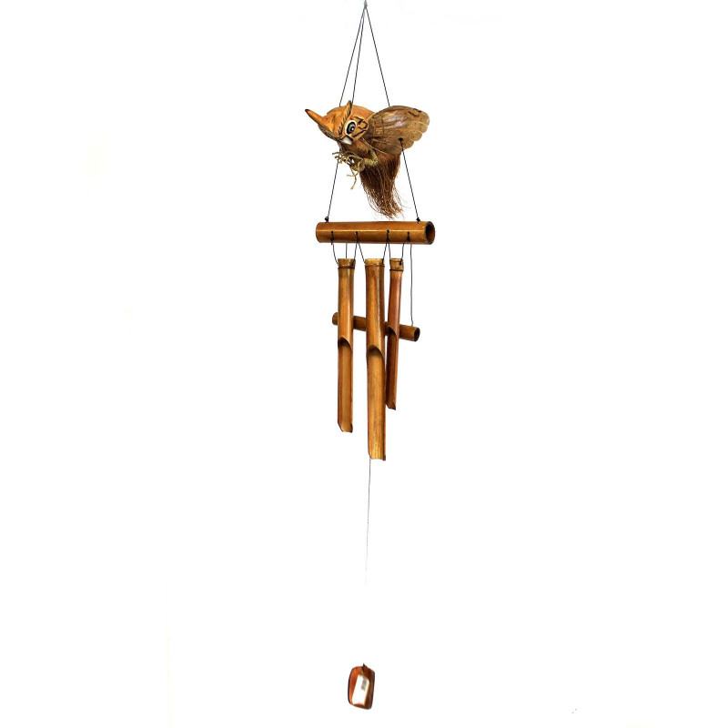1x Carillon éolien en forme de hibou en noix de coco