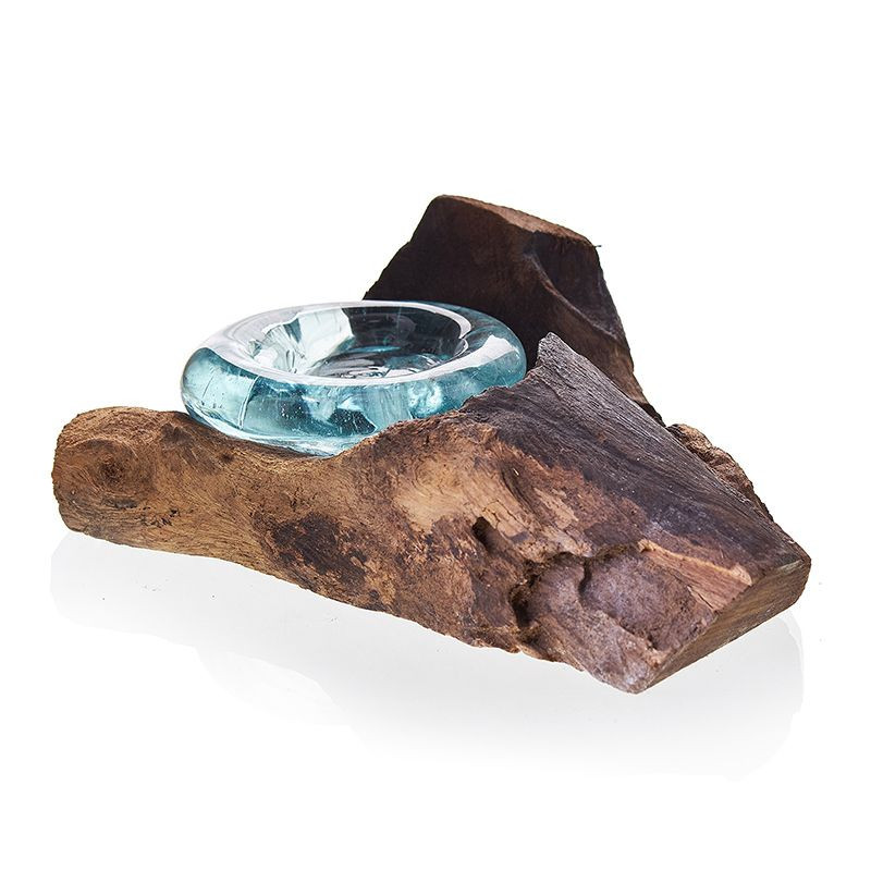 Bougeoir en verre molletonné sur bois