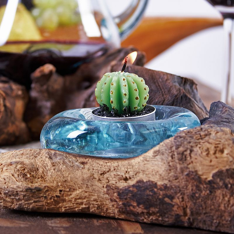 Bougeoir en verre molletonné sur bois