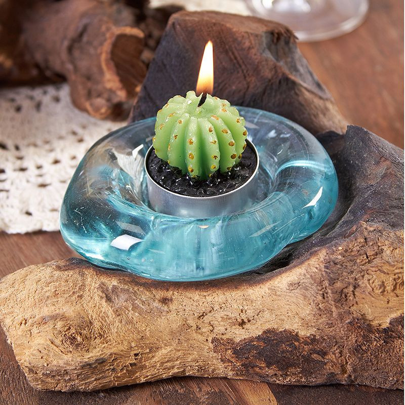 Bougeoir en verre molletonné sur bois