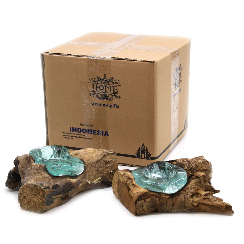Bougeoir en verre molletonné sur bois