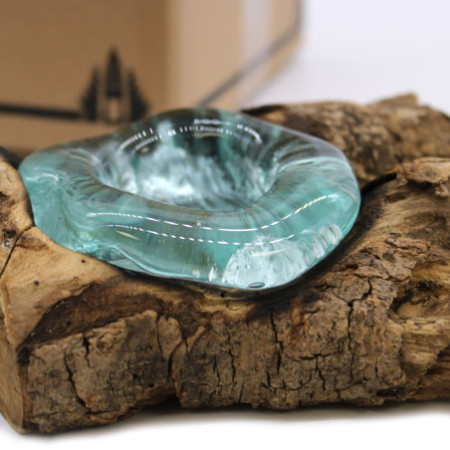 Bougeoir en verre molletonné sur bois