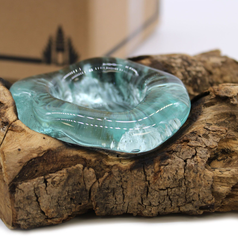 Bougeoir en verre molletonné sur bois