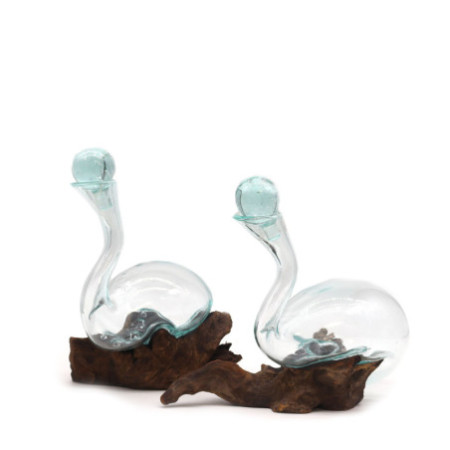 Verre fondu sur bois - Carafe à vin
