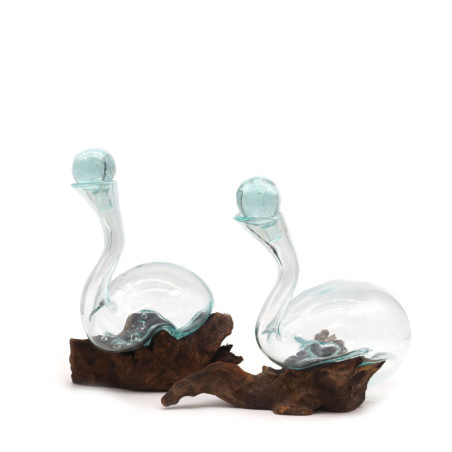 Verre fondu sur bois - Carafe à vin