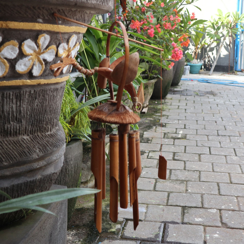 Carillon à vent en bambou - Finition naturelle - Dragon de noix de coco