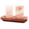 Ensemble de 2 verres à liqueur en sel de l'Himalaya et support de service en bois