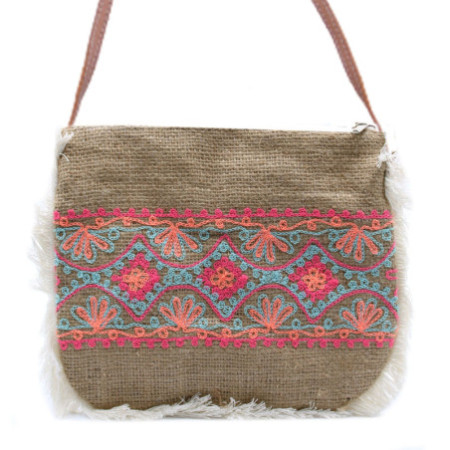 Sac à franges Fab - Motif brodé d'été
