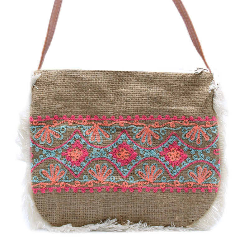 Sac à franges Fab - Motif brodé d'été