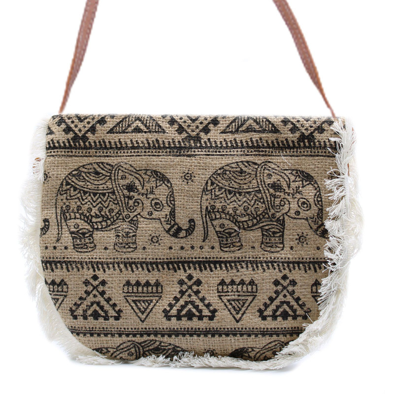 Sac à franges Fab - Imprimé éléphant