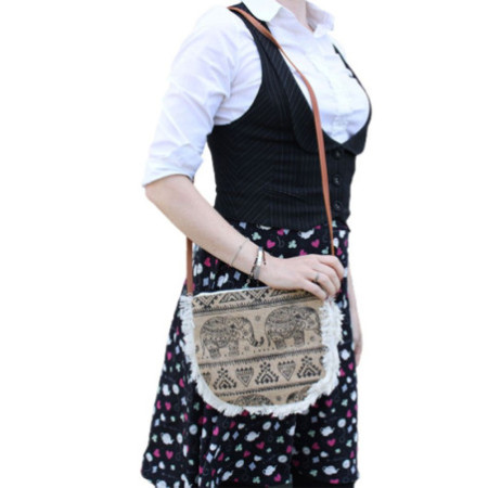 Sac à franges Fab - Imprimé éléphant
