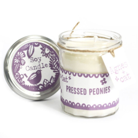 Bougie en pot de confiture - Pivoine pressée