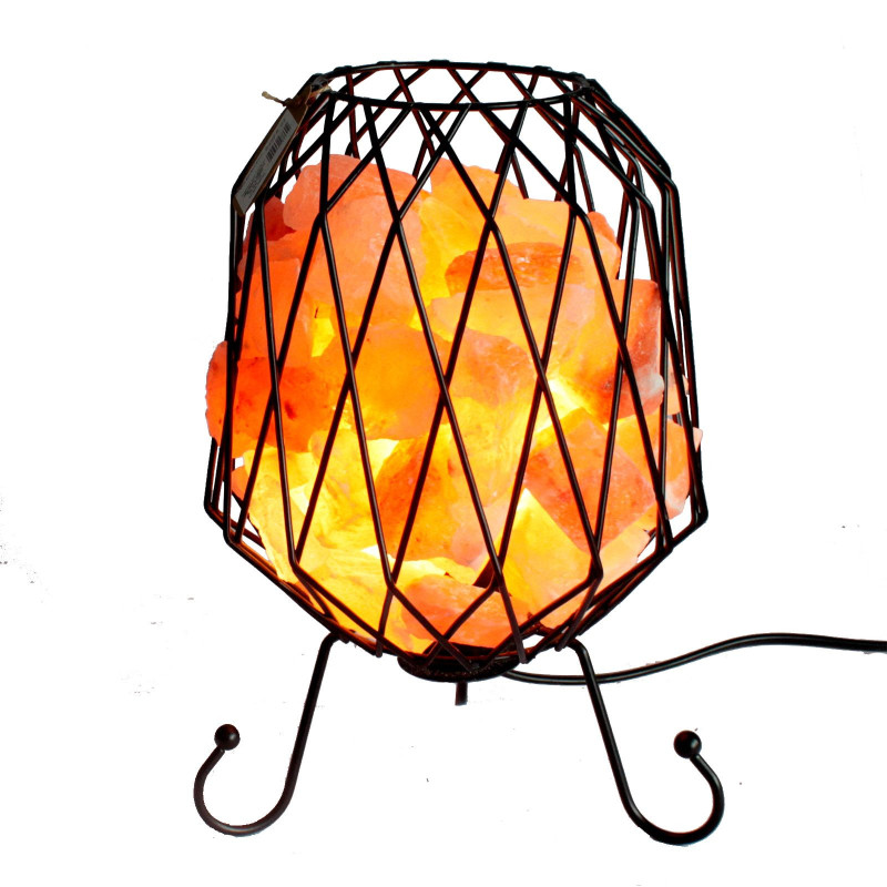 Lampe brasero en pierre de sel maillée, câble, ampoule, sel rose