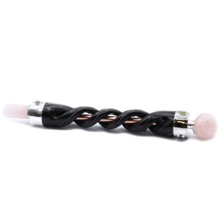 Baguette de guérison sculptée en spirale - Tuyau en cuivre Quartz rose