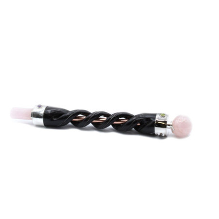 Baguette de guérison sculptée en spirale - Tuyau en cuivre Quartz rose
