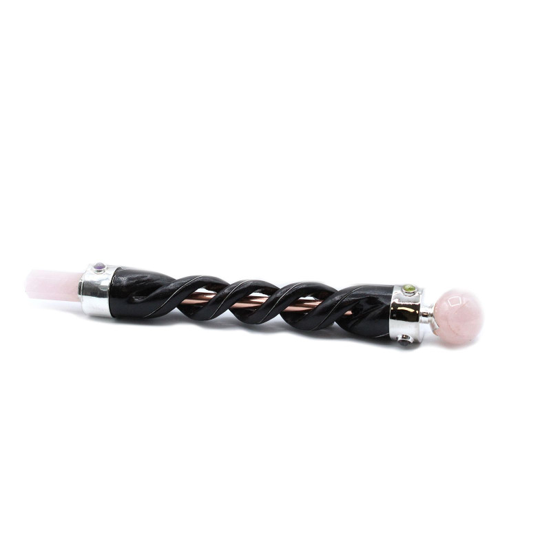 Baguette de guérison sculptée en spirale - Tuyau en cuivre Quartz rose