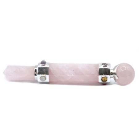 Baguette de guérison hexagonale en cristal - 12 cm - Quartz rose
