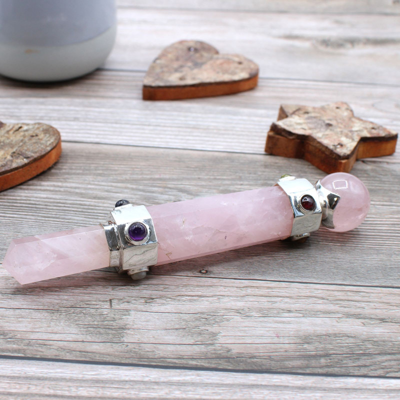 Baguette de guérison hexagonale en cristal - 12 cm - Quartz rose