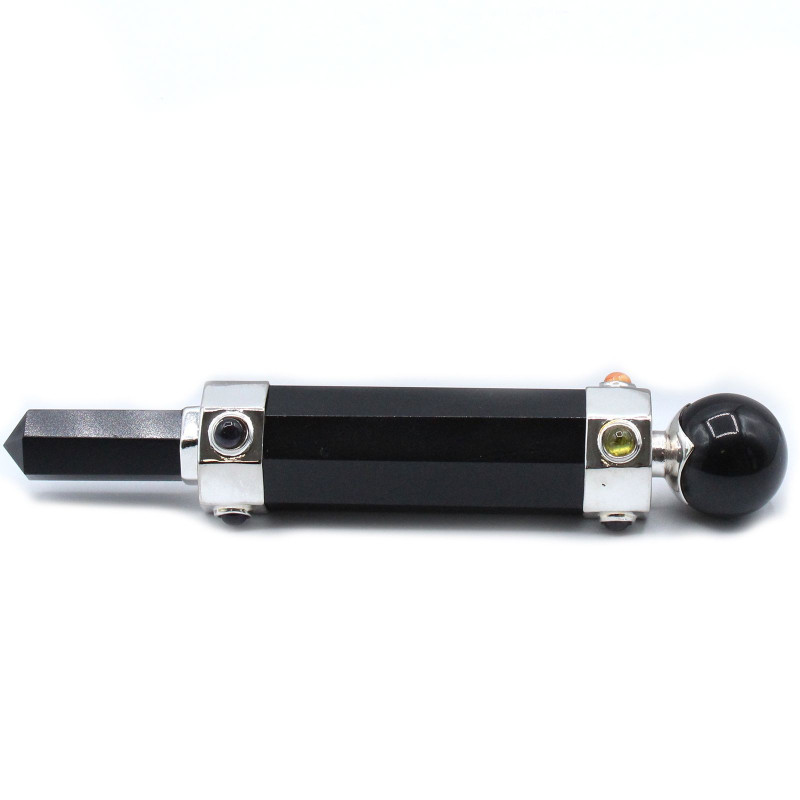 Baguette de guérison hexagonale en cristal - 12 cm - Agate noire
