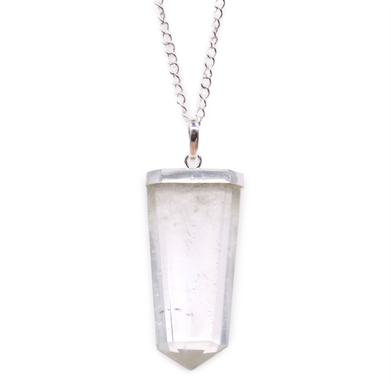Pendentif crayon plat en pierre précieuse - Quartz de roche