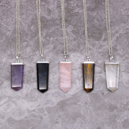 Pendentif crayon plat en pierre précieuse - Quartz de roche