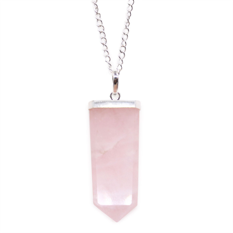Pendentif crayon plat en pierre précieuse - Quartz rose