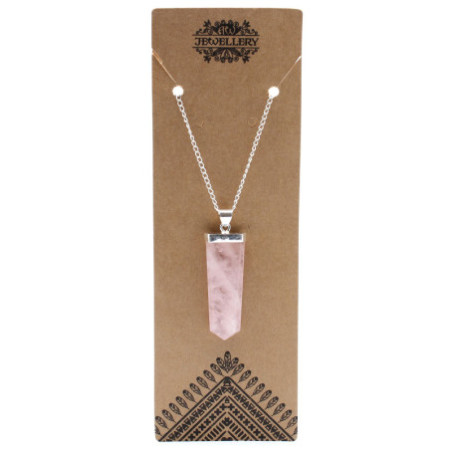 Pendentif crayon plat en pierre précieuse - Quartz rose