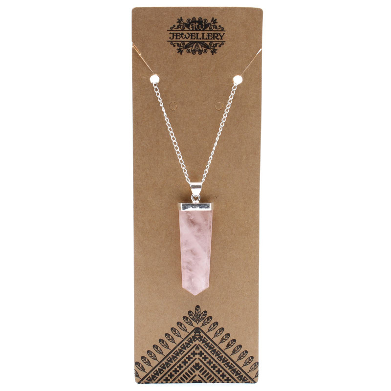 Pendentif crayon plat en pierre précieuse - Quartz rose