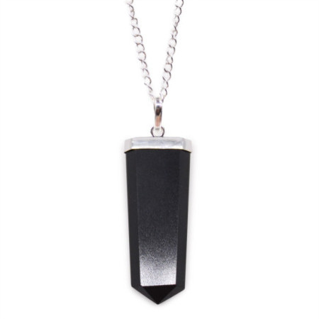 Pendentif crayon plat en pierre précieuse - Agate noire