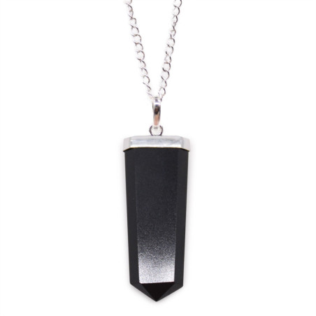 Pendentif crayon plat en pierre précieuse - Agate noire