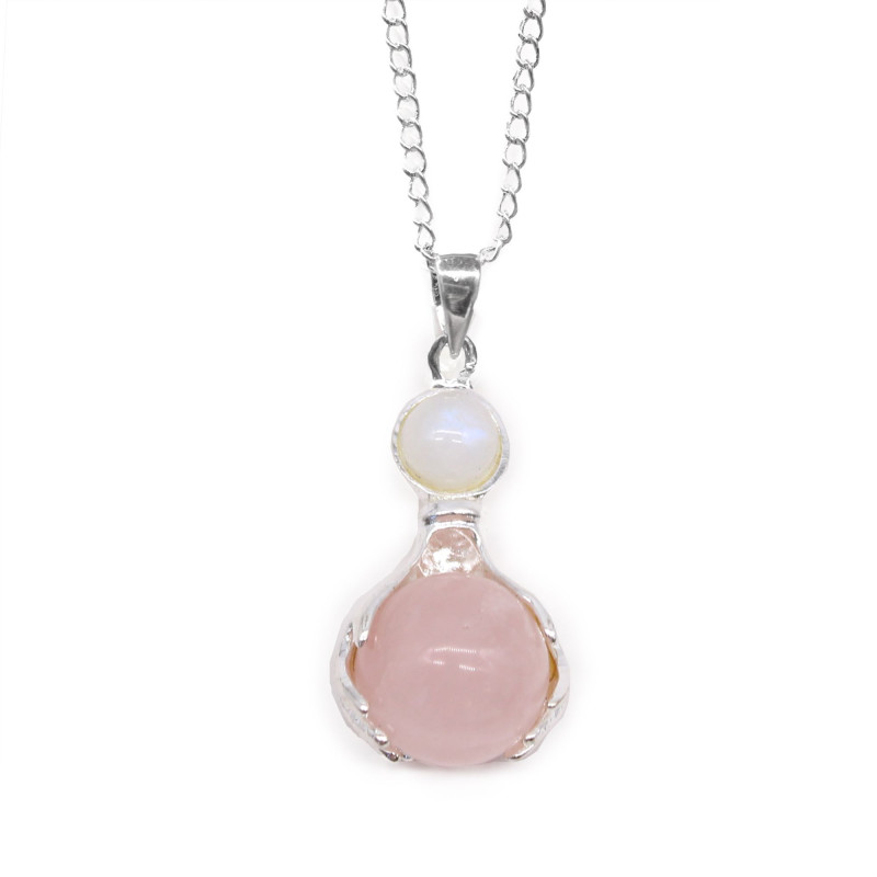Pendentif Mains de Guérison en Pierres Précieuses - Quartz Rose