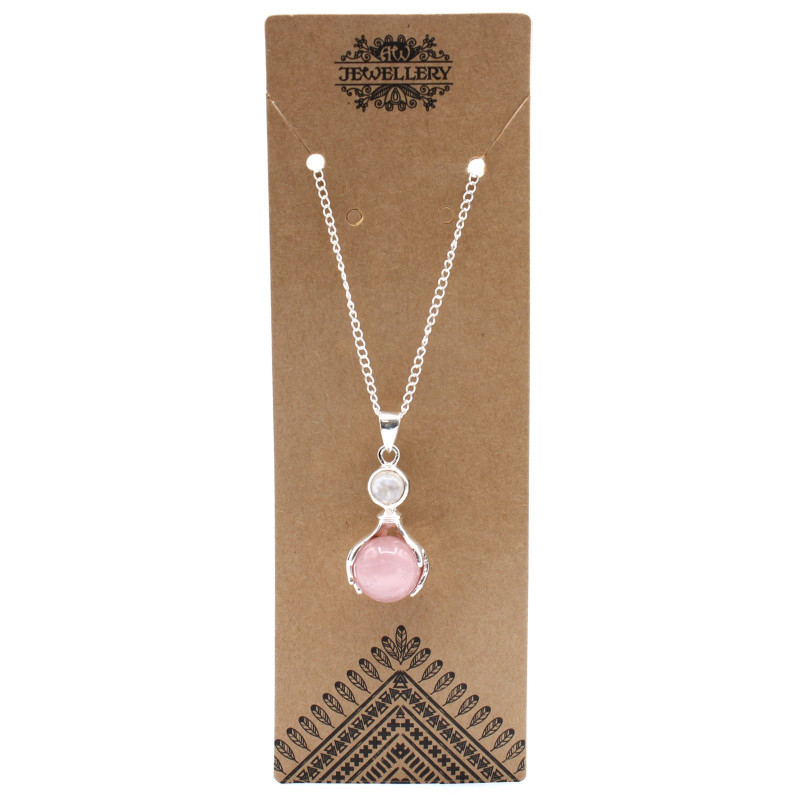 Pendentif Mains de Guérison en Pierres Précieuses - Quartz Rose