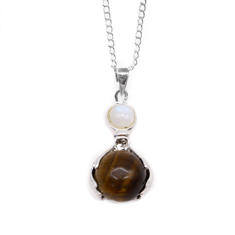 Pendentif Mains de Guérison en Pierres Précieuses - œil de Tigre