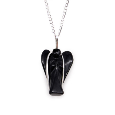 Pendentif Ange Gardien en Pierre Précieuse - Agate Noire