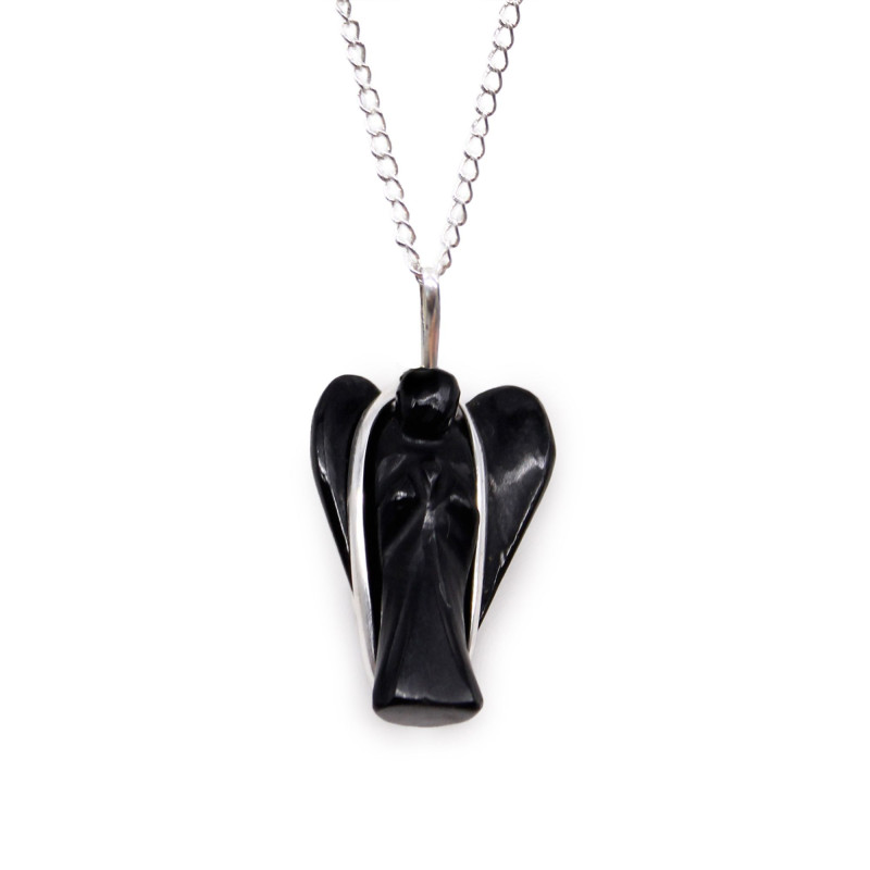 Pendentif Ange Gardien en Pierre Précieuse - Agate Noire