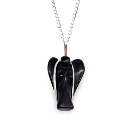 Pendentif Ange Gardien en Pierre Précieuse - Agate Noire